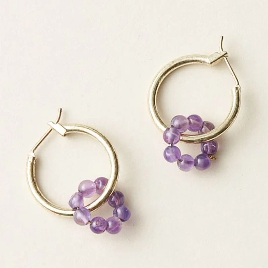 Jambumani Amethyst Gold Hoop Earrings, India