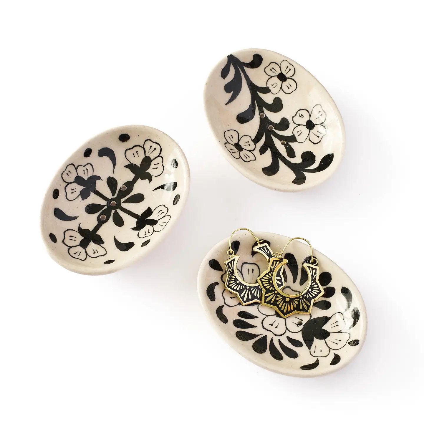 Lalita Hand Painted Black and White Dish, India