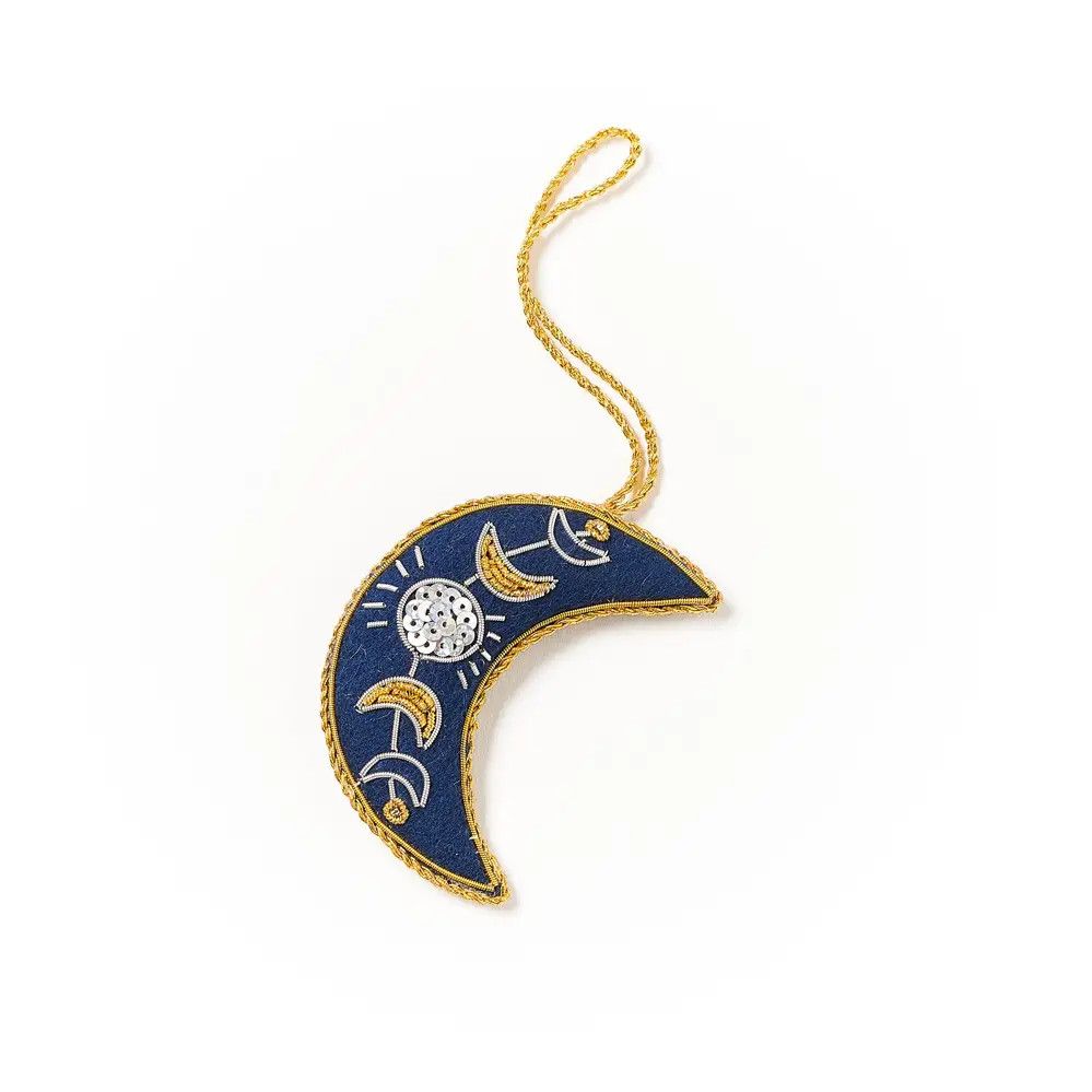 Crescent Moon Beaded Felt Ornament, India