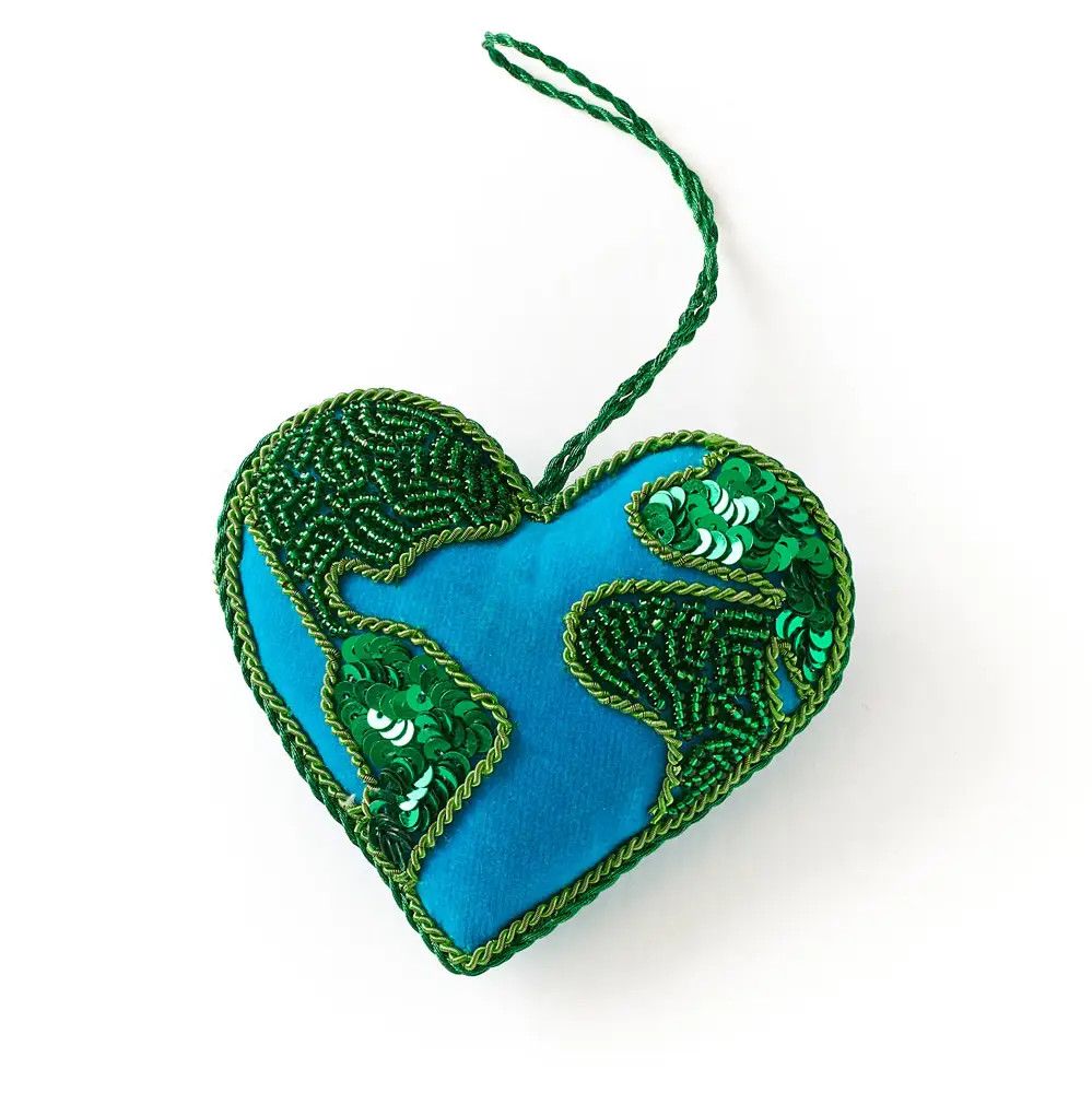 Heart Earth Beaded Felt Ornament, India