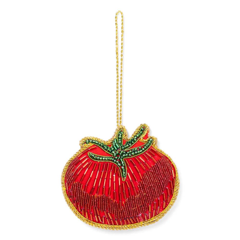 Tomato Beaded Felt Ornament, India