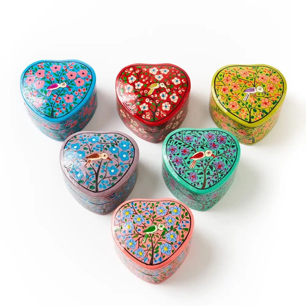 Paradise Paper Mache Heart Box, India
