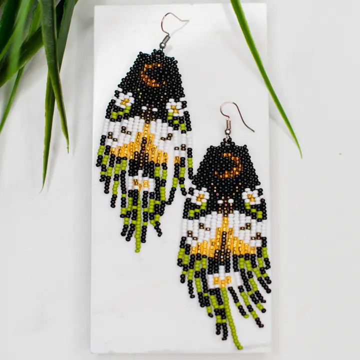 Gold Moonlight Moth Fringe Earrings, Guatemala