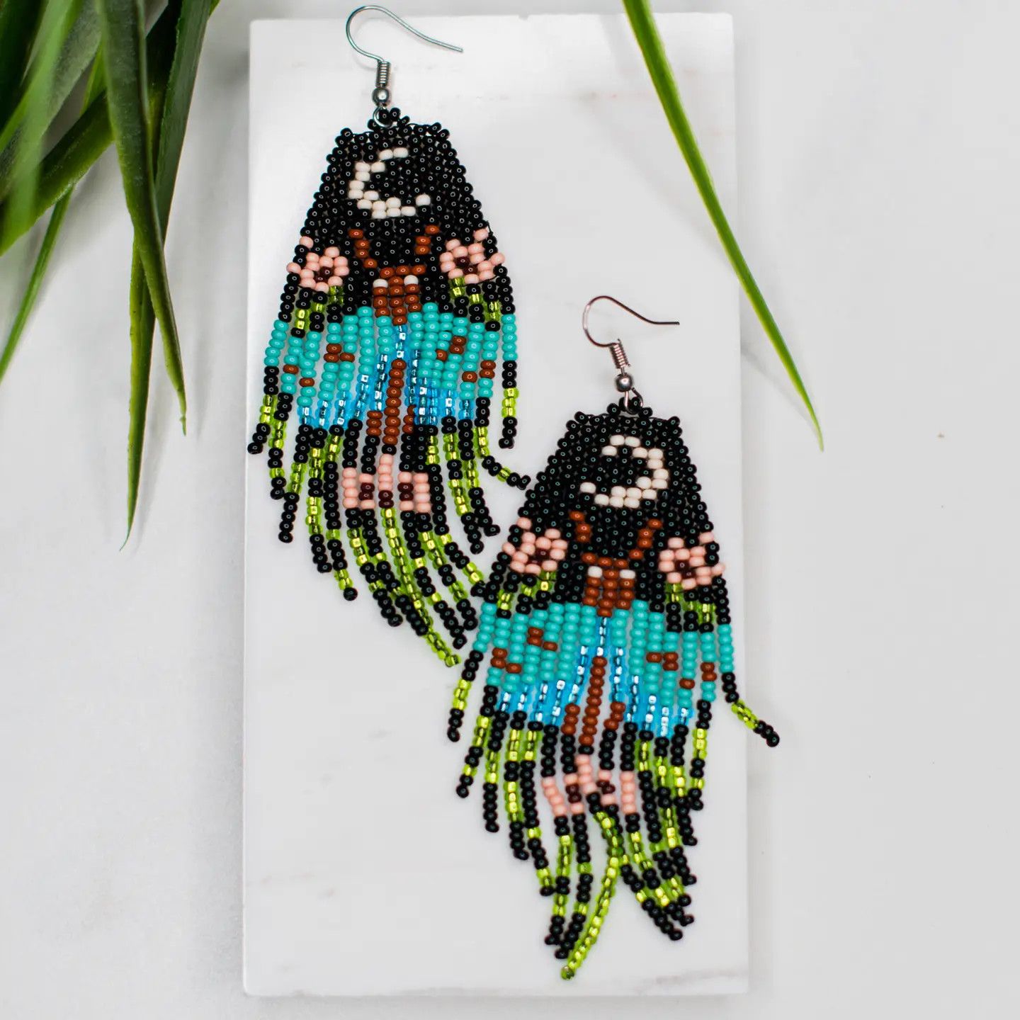 Blue Moonlight Moth Fringe Earrings, Guatemala