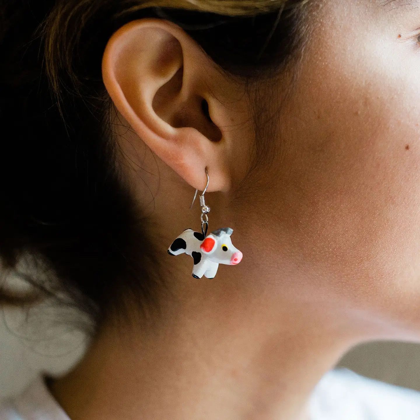 Cow Ceramic Earrings, Guatemala