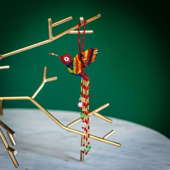 Hummingbird Large Tail Beaded Ornament, Guatemala