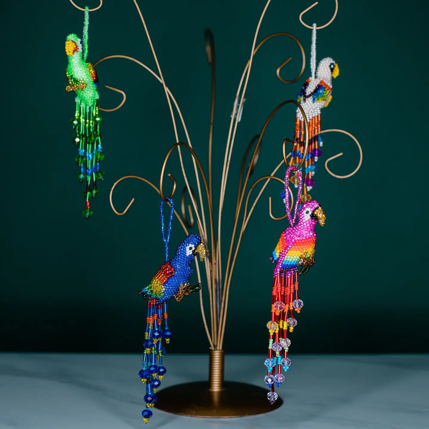 Parrot Large Tail Beaded Ornament, Guatemala
