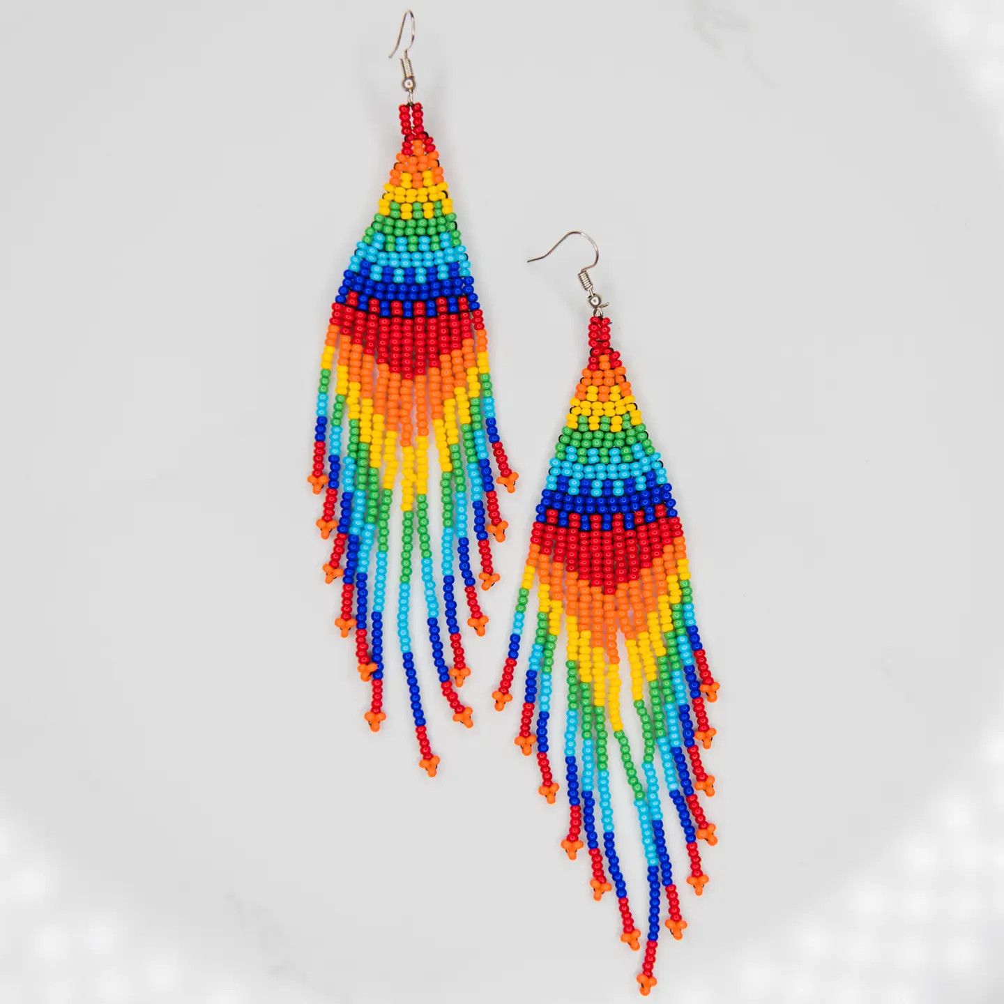 Beaded Fringe Rainbow Earrings, Guatemala