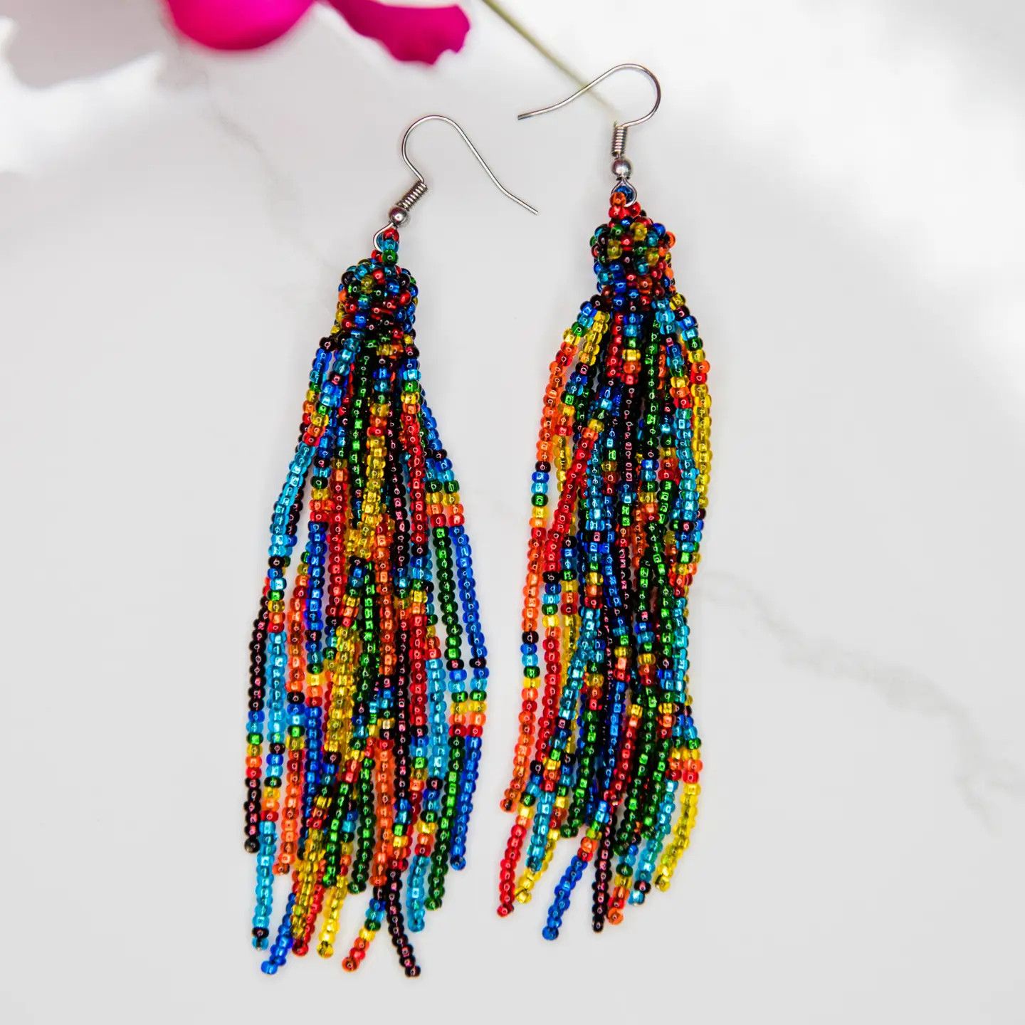 Rainbow Tassel Earrings, Guatemala