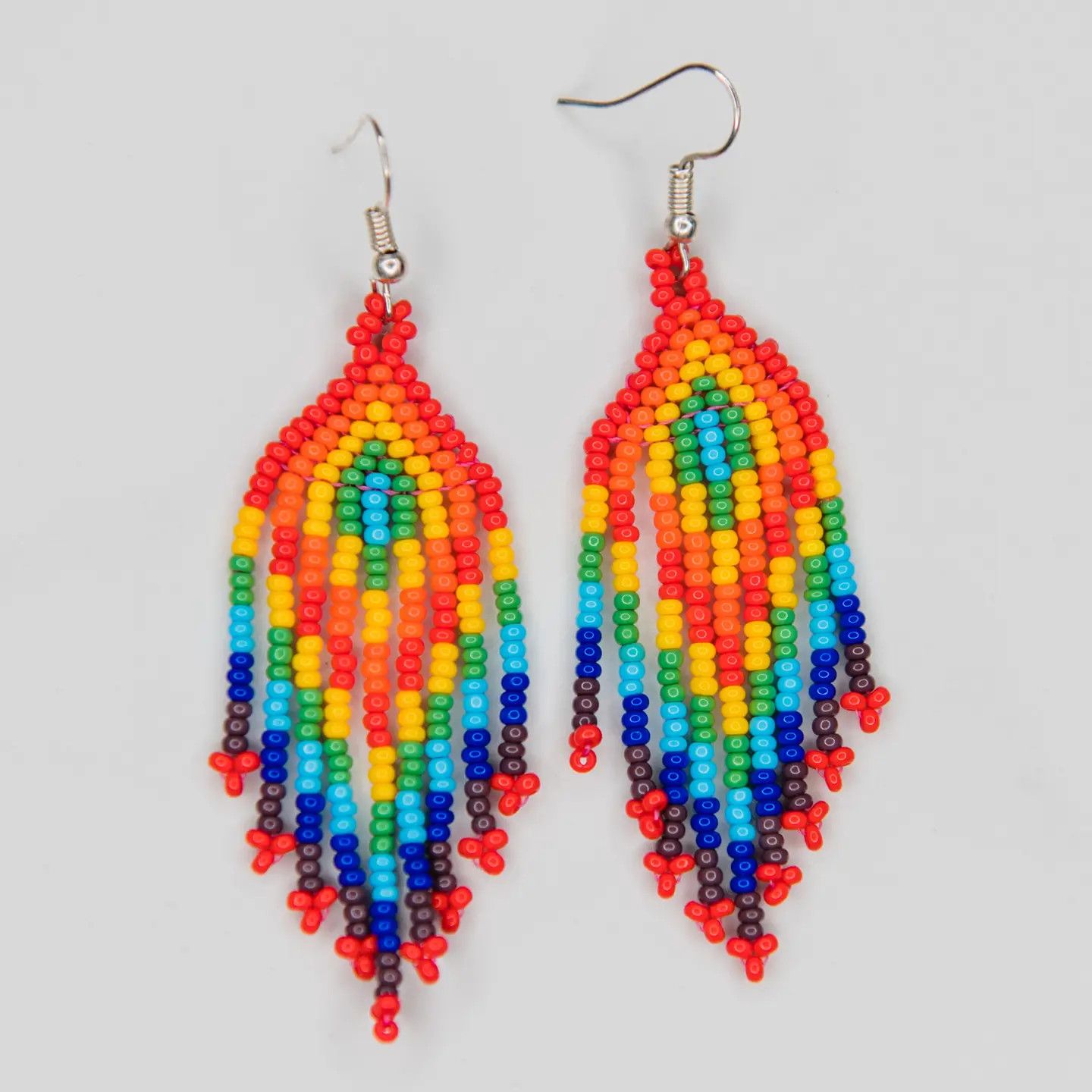 Beaded Fringe Rainbow Feather Earrings, Guatemala