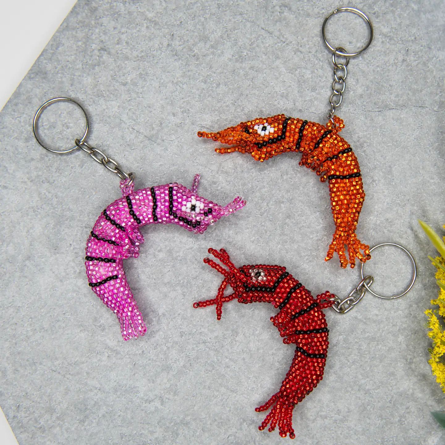 Shrimp Beaded Keychain, Guatemala