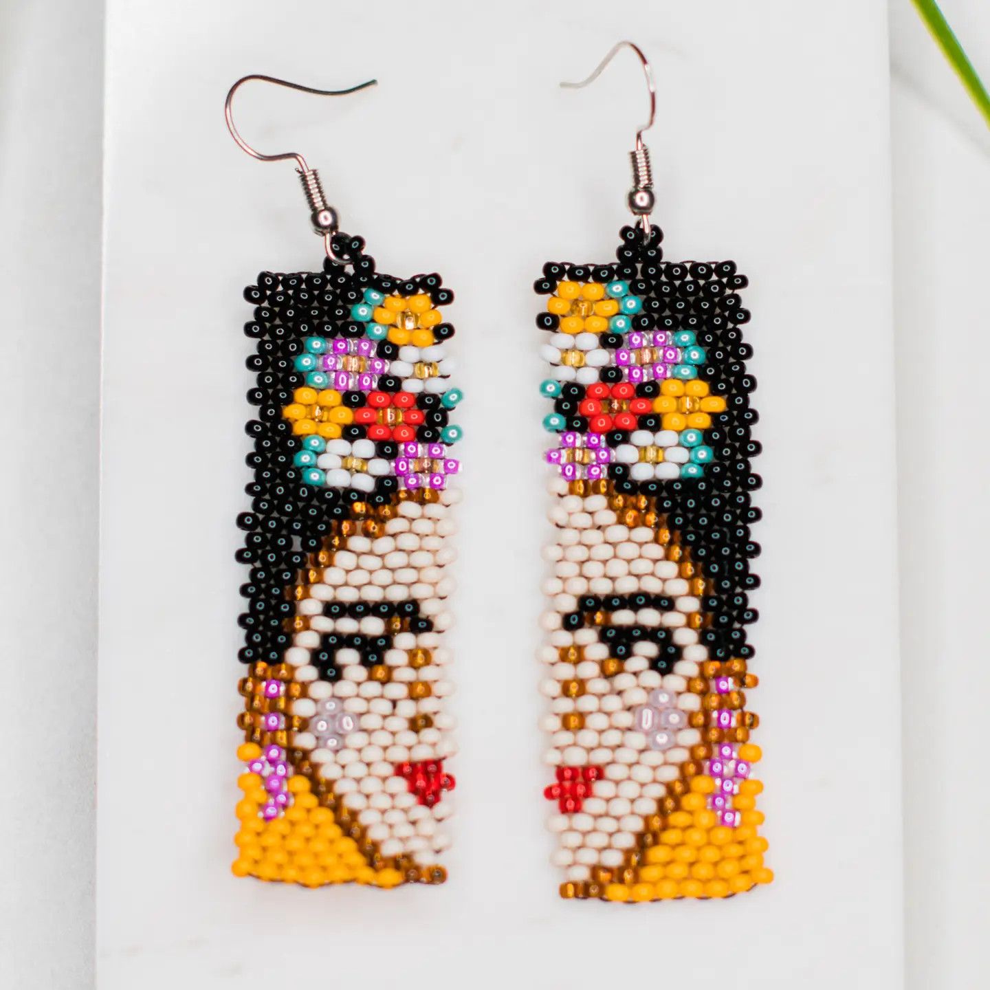 Split Frida Kahlo Beaded Earrings, Guatemala