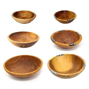 8" Rustic Olive Wood Bowl with Bone Inlay (Imperfect) , Kenya