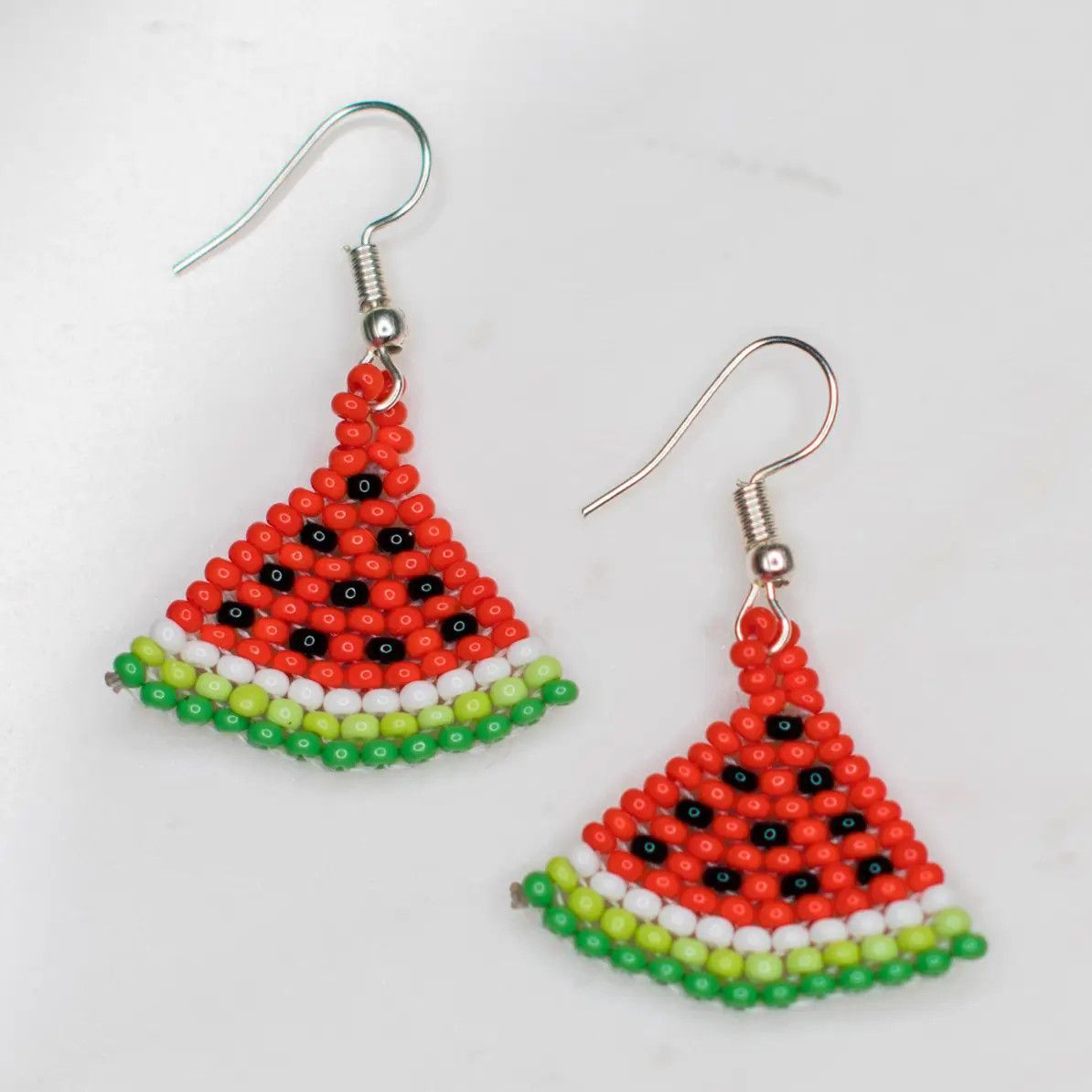 Beaded Watermelon Slice Earrings, Guatemala