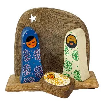 Handpainted Painted Mango Wood Nativity, India