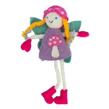 Mushroom Bonnet Felt Fairy Ornament, Nepal
