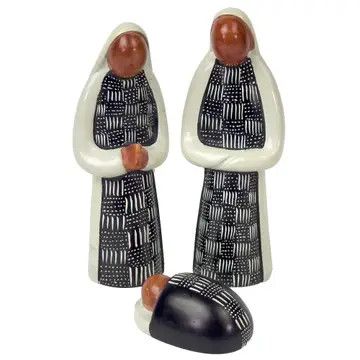Soapstone Nativity with Mudcloth Strokes, Kenya