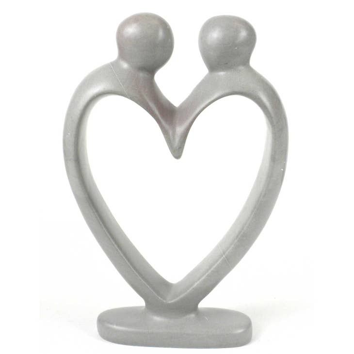 Lover's Heart Soapstone Sculptures - Natural Stone 8", Kenya