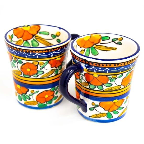 Flared Coffee Mugs Orange Flower, Mexico