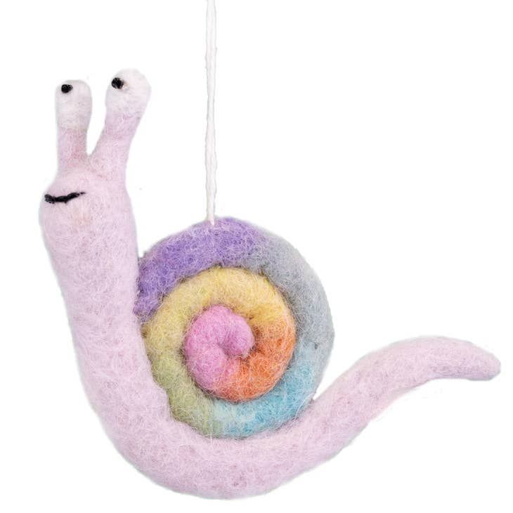 Pastel Rainbow Snail Felt Ornament, Nepal