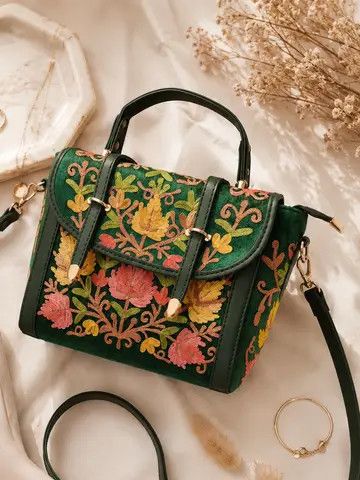 Embroidered Satchel Bag/Vegan Leather, India