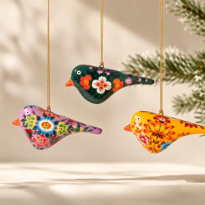 Handpainted Paper-Mache Bird Ornament, India
