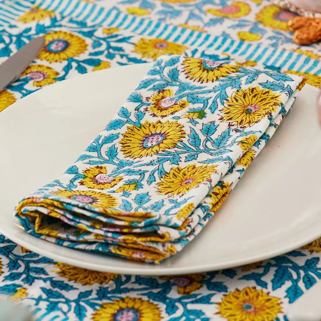 Sunflower Block Print Napkin, India