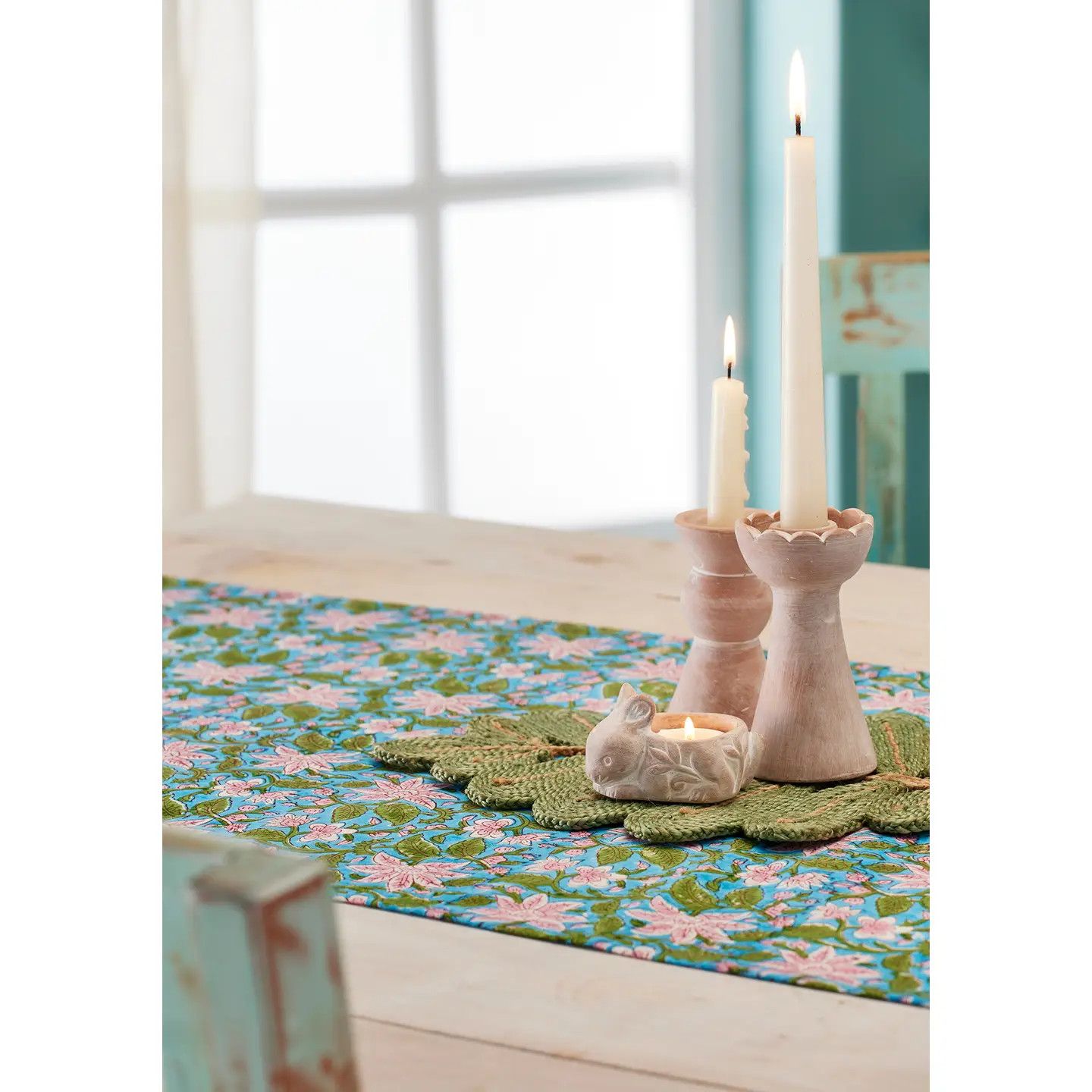 Lily Block Print Table Runner 59x18, India