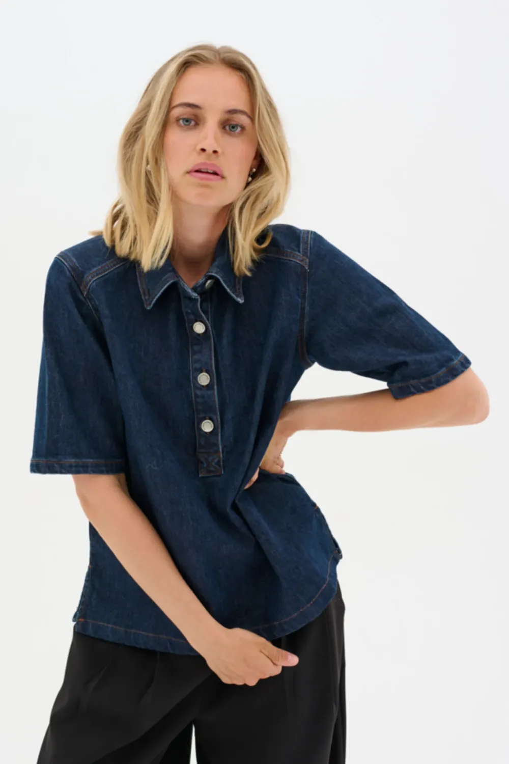 My Essential Wardrobe - Abina 139 Boxy Blouse-Dark Blue Un-Wash