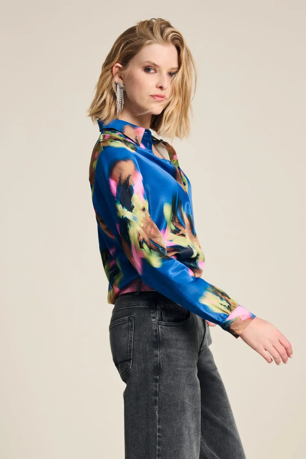 POM Amsterdam - Blouse Mila Satin Butterfly Blue