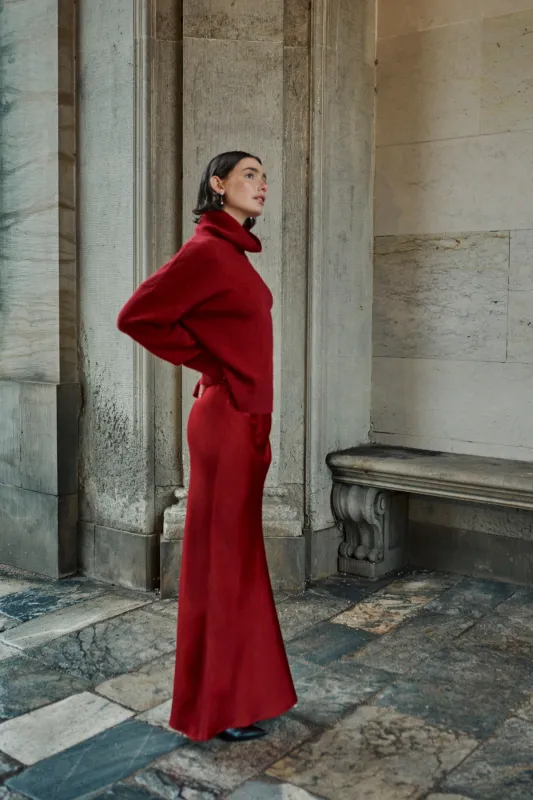 My Essential Wardrobe - Estelle Long Skirt burgundy red