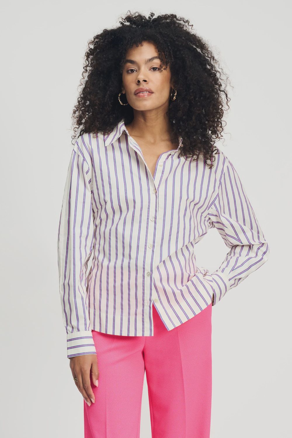 POM Amsterdam - Blouse striped Poplin cream/white