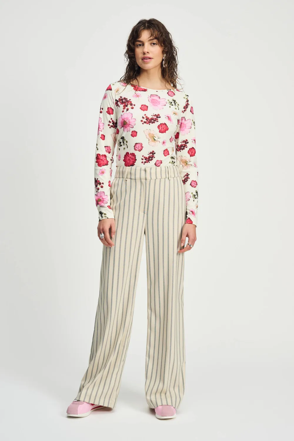 POM Amsterdam - Pants Striped cream/beige