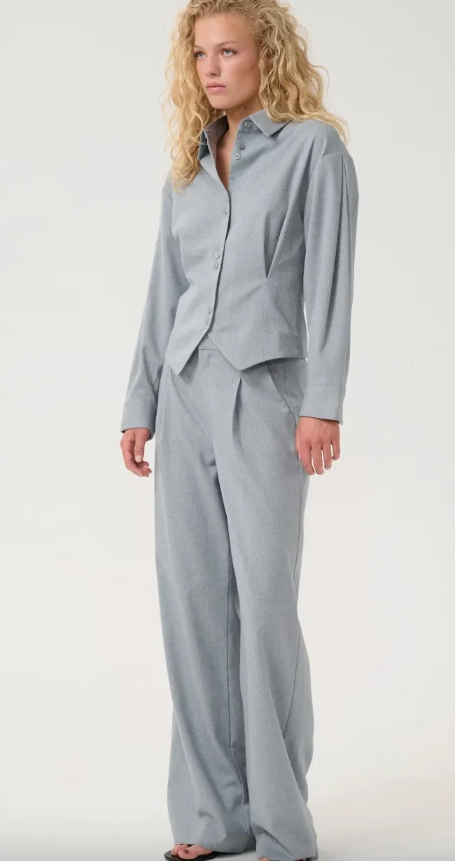 Gestuz - Paulia melange wide pants greyblue melange