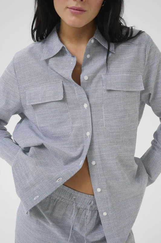 My Essential Wardrobe - Skye Shirt Dark Sapphire Blue Stripe