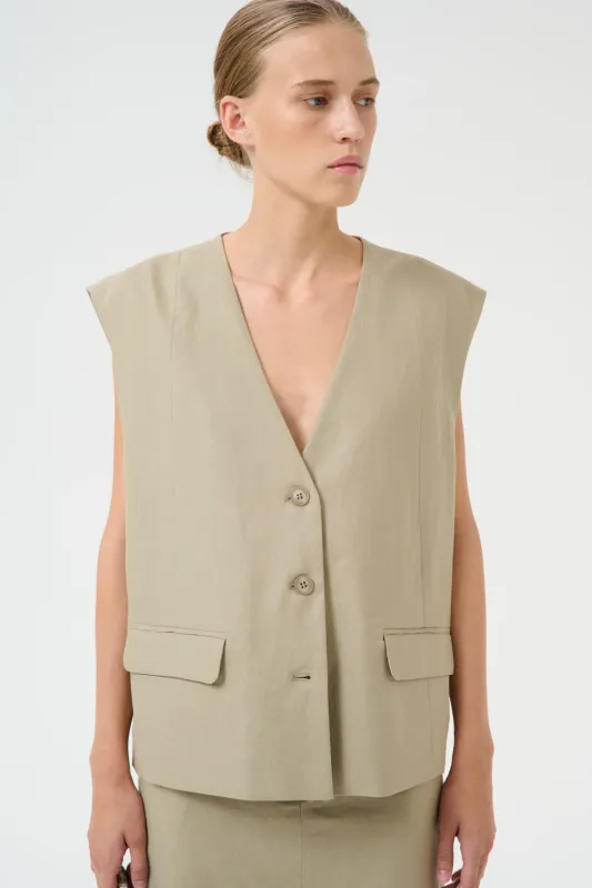 Gestuz - Izza linen waistcoat silver sage