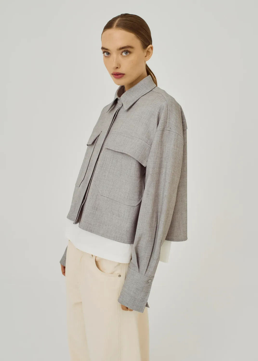 Norr - Cano cropped shirt grey melange
