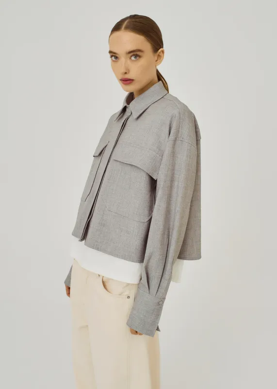 Norr - Cano cropped shirt grey melange