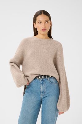 Gestuz - Alpha slit pullover Warm sand melange