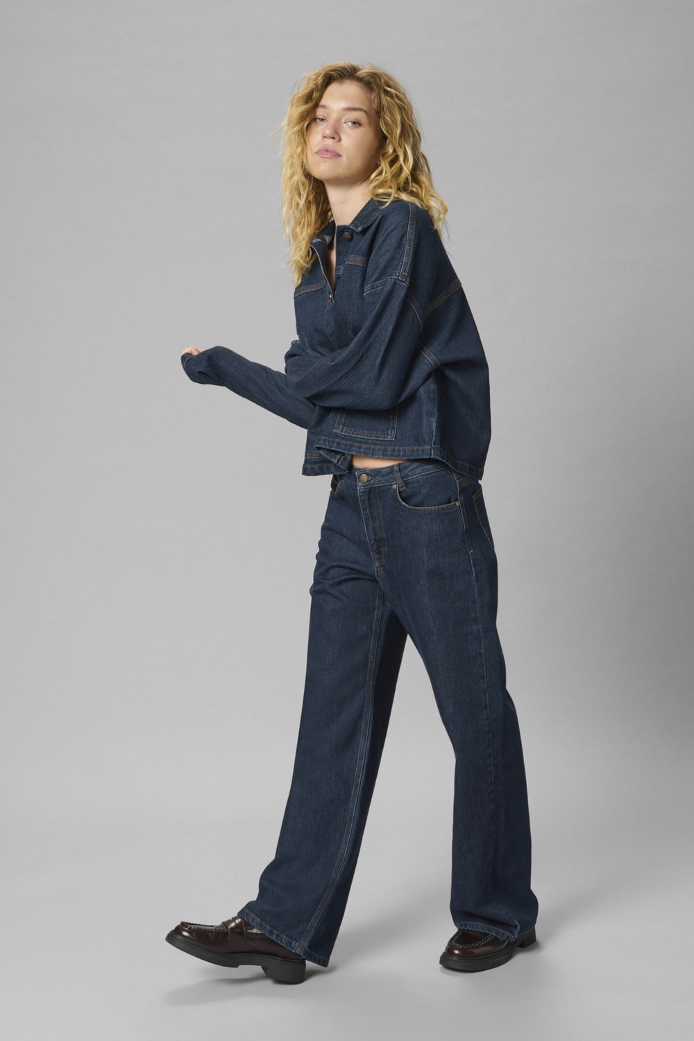 My Essential Wardrobe-Karli High Wide Deco Dark Blue Un-Wash