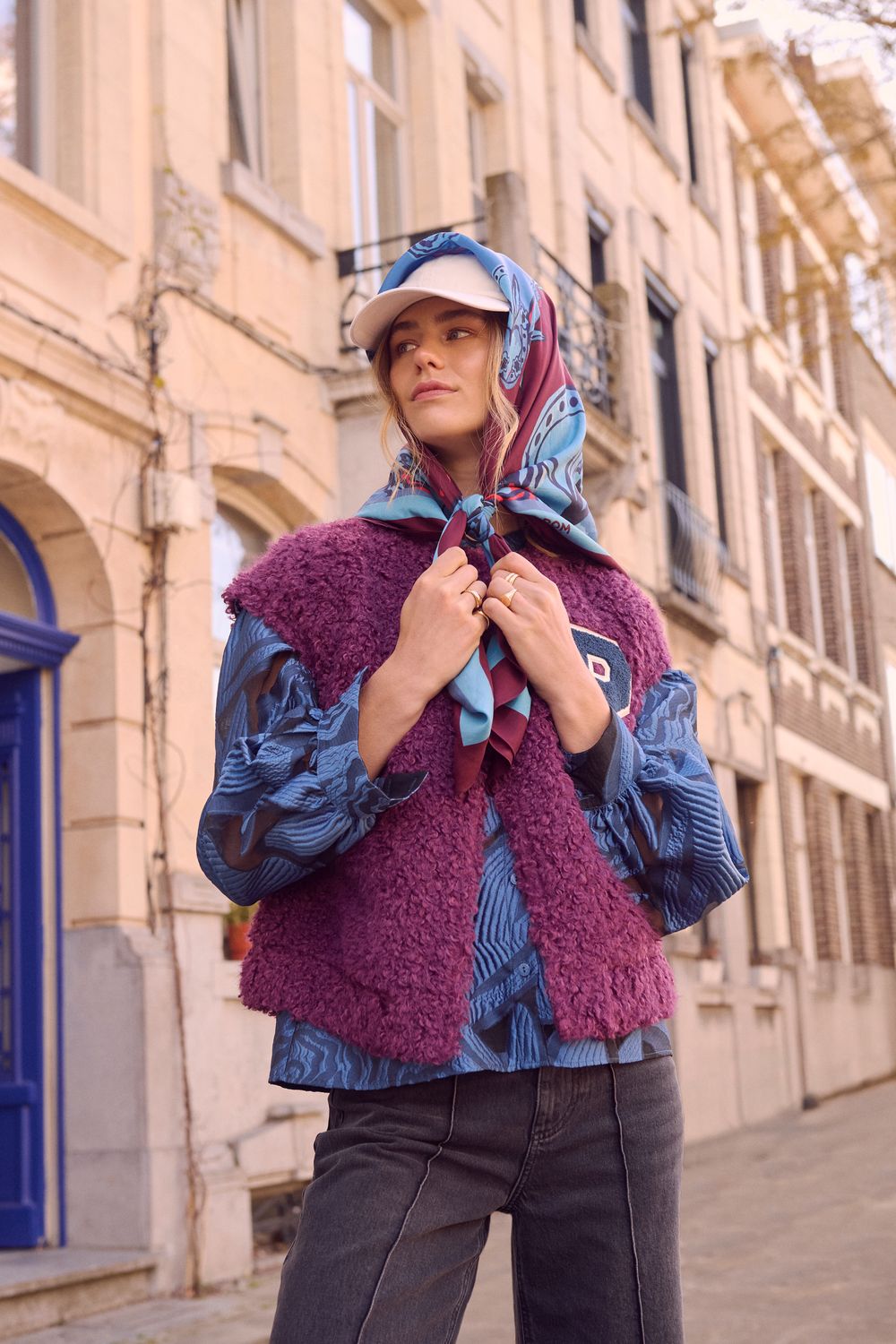 POM Amsterdam - Gilet Teddy Baseball plum