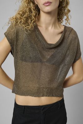 My Essentiel Wardrobe - Olly Knit Waterfall Top Black Amber