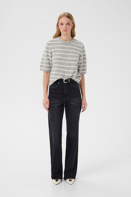 Gestuz - Alpha ss Tee striped light grey mel/white stripe