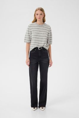 Gestuz - Alpha ss Tee striped light grey mel/white stripe