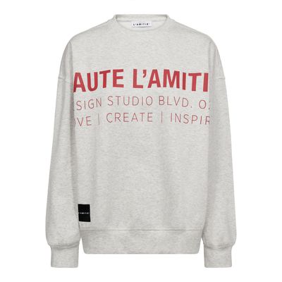Haute l'amitié - Studio Logo sweat pearl melange/red