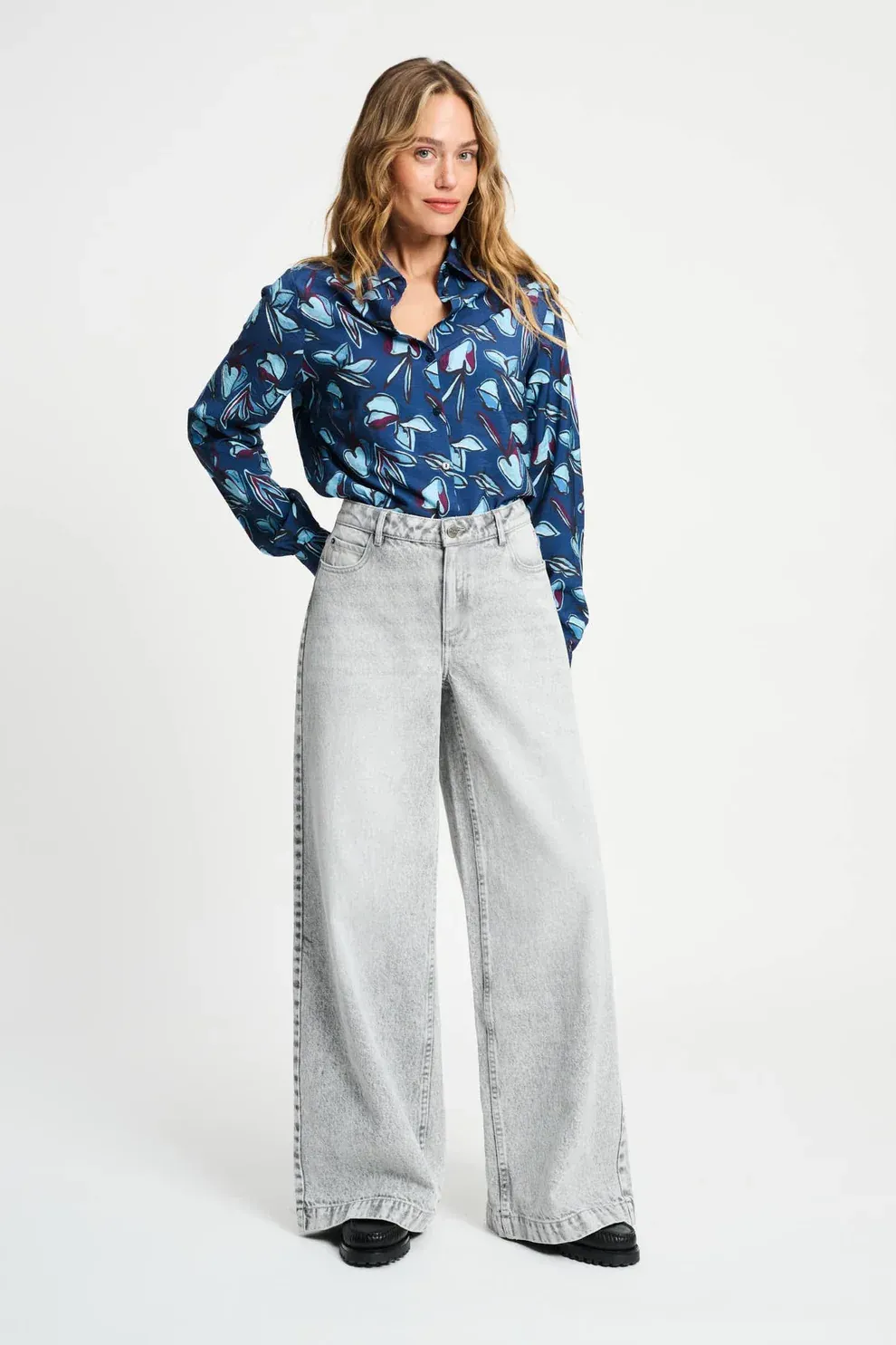 POM Amsterdam - Jeans Baggy Wide Leg  Grey