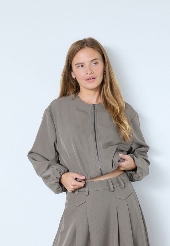 Co'Couture - Luna Balloon Zip Jacket Walnut