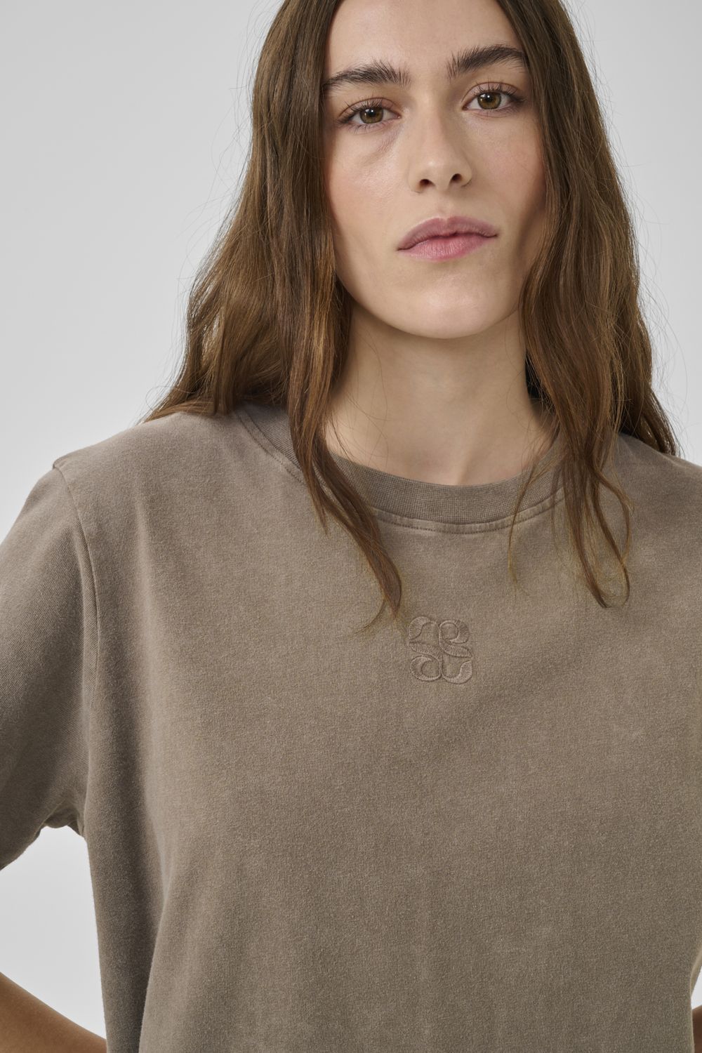 My Essential Wardrobe - Seattle Logo Emb Tee-Major Brown Washed