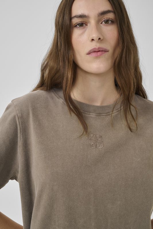 My Essential Wardrobe - Seattle Logo Emb Tee-Major Brown Washed