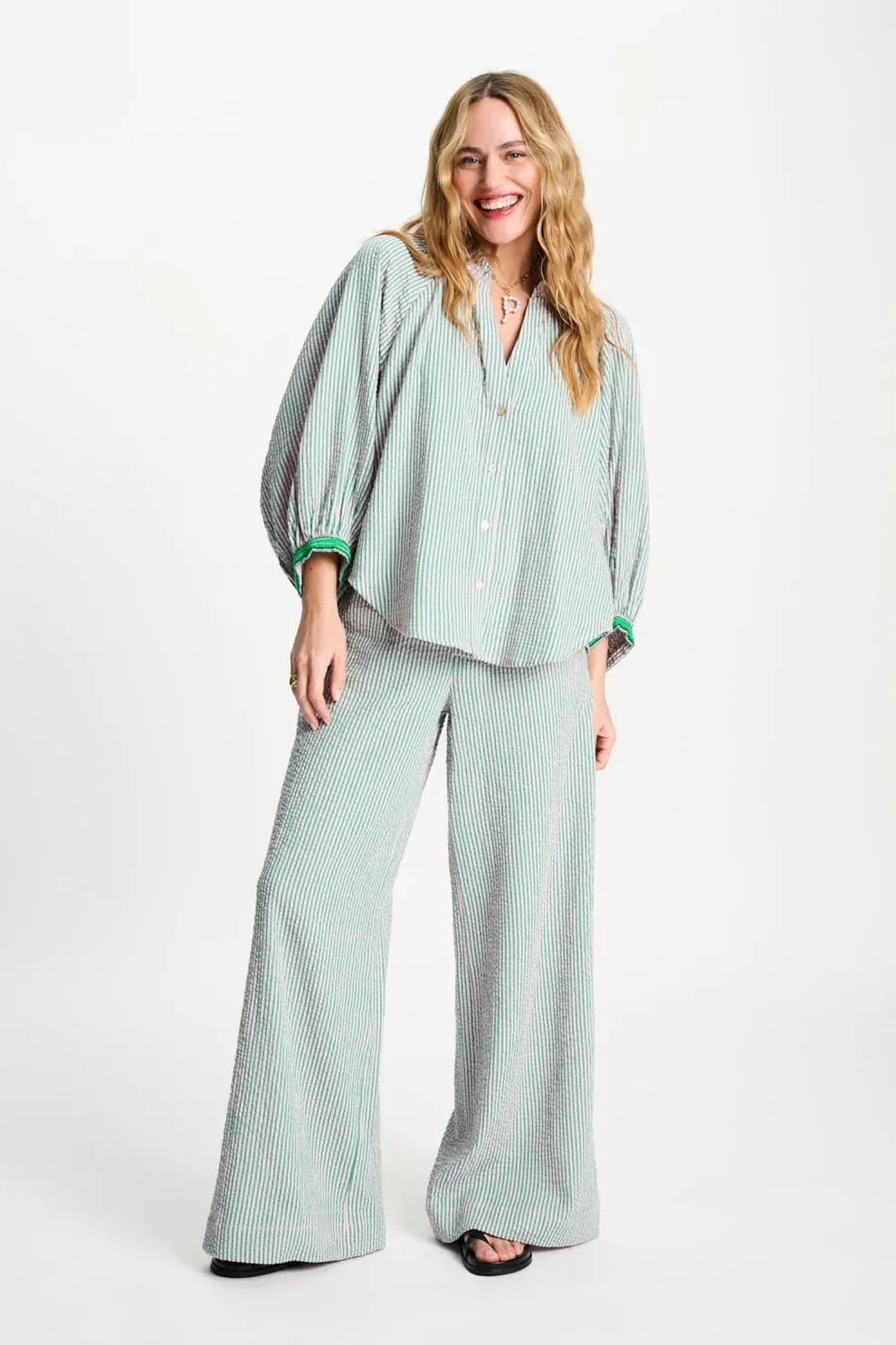 POM Amsterdam - Blouse Seersucker Green Pink